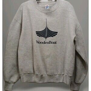 VTG WoodenBoat Sweatshirt Men’s L Jerzees Super Sweats Gray USA Nautical Dadcore